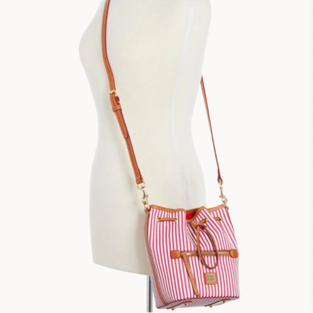 RARE Dooney & Bourke Sullivan Coated Cotton Drawstring Crossbody green white NWT - Picture 6 of 6